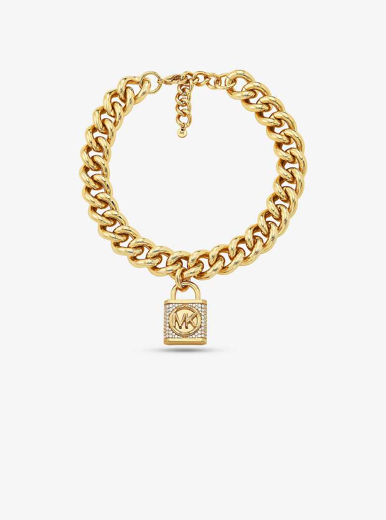 Michaelkors Precious Metal-Plated Brass Pavé Lock Curb Link Douradas | SN-MK27805
