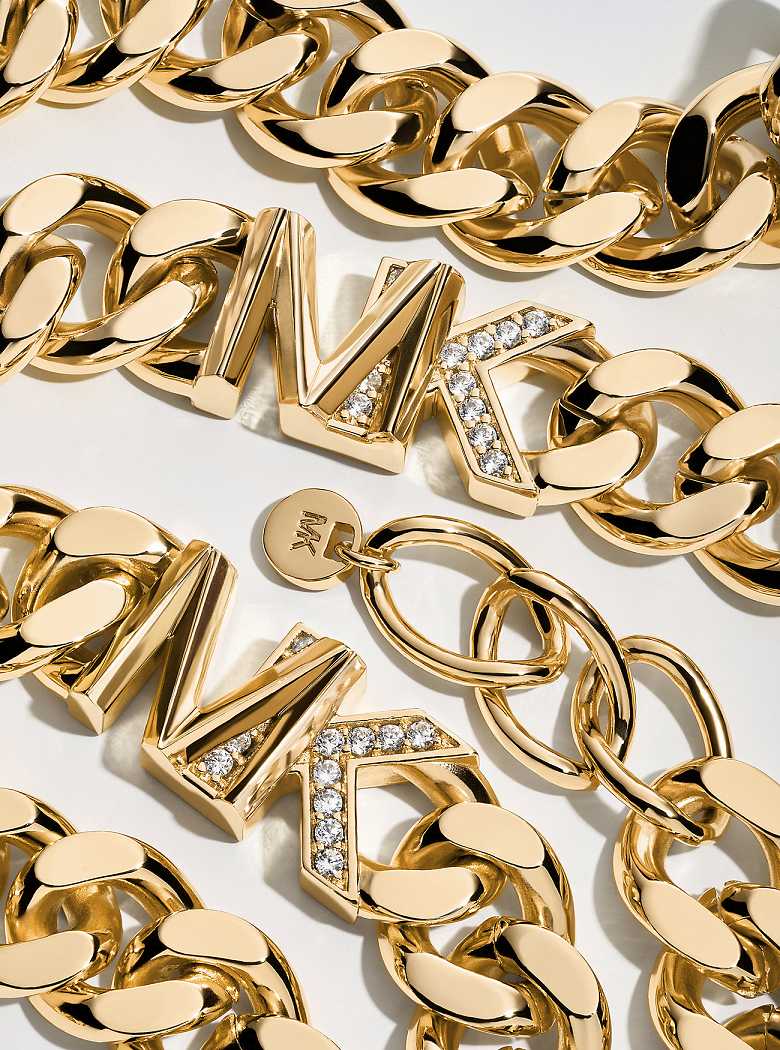 Michaelkors Precious Metal-Plated Brass Pavé Logo Curb Link Douradas | SN-MK27809