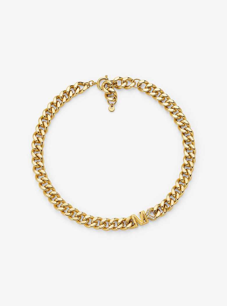 Michaelkors Precious Metal-Plated Brass Pavé Logo Curb Link Douradas | SN-MK27809