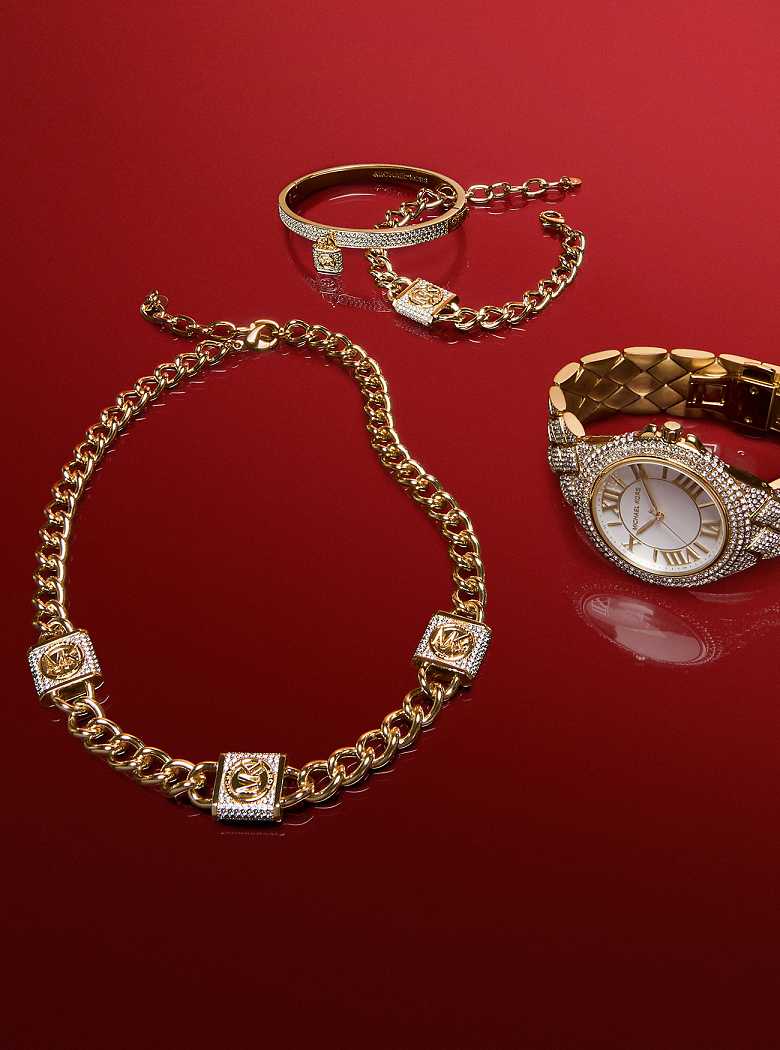 Michaelkors Precious Metal-Plated Brass Pavé Lock Trio Douradas | SN-MK27826