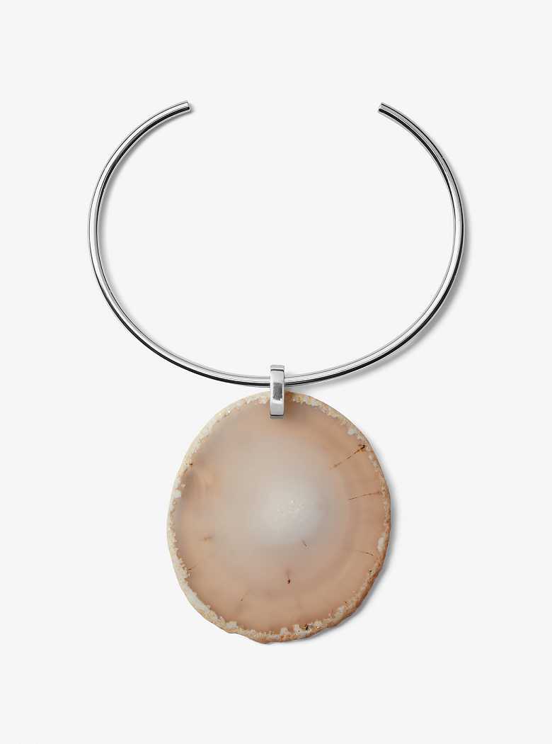 Michaelkors Precious Metal-Plated Brass and Agate Collar Necklace Prateadas Cinzentas Marrom | SN-MK27742