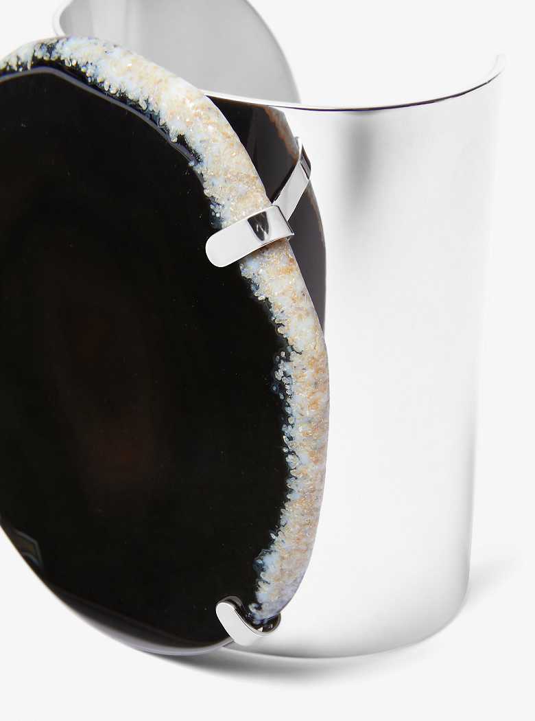 Michaelkors Precious Metal-Plated Brass and Agate Cuff Pretas Prateadas | SN-MK27791