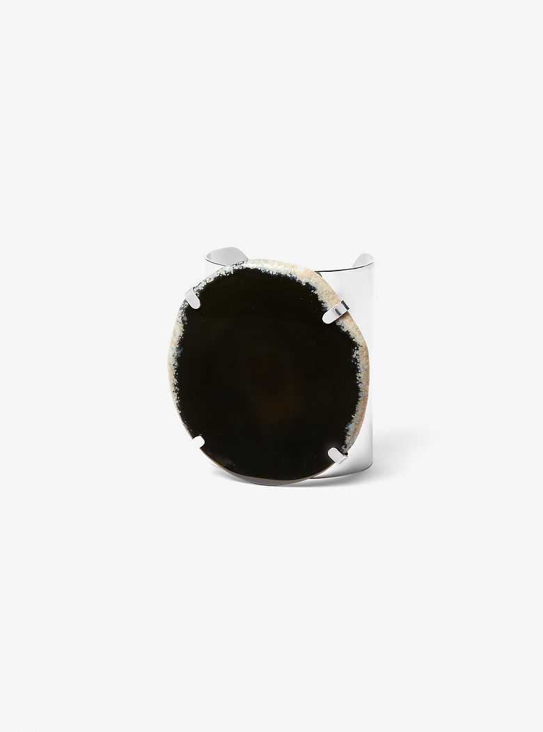 Michaelkors Precious Metal-Plated Brass and Agate Cuff Pretas Prateadas | SN-MK27791