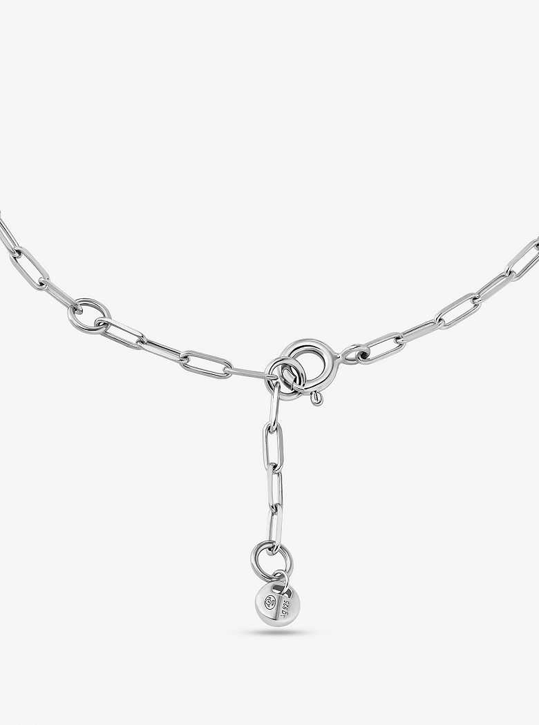 Michaelkors Precious Metal-Plated Sterling Silver Pavé Empire Logo Chain Link Prateadas | SN-MK27719
