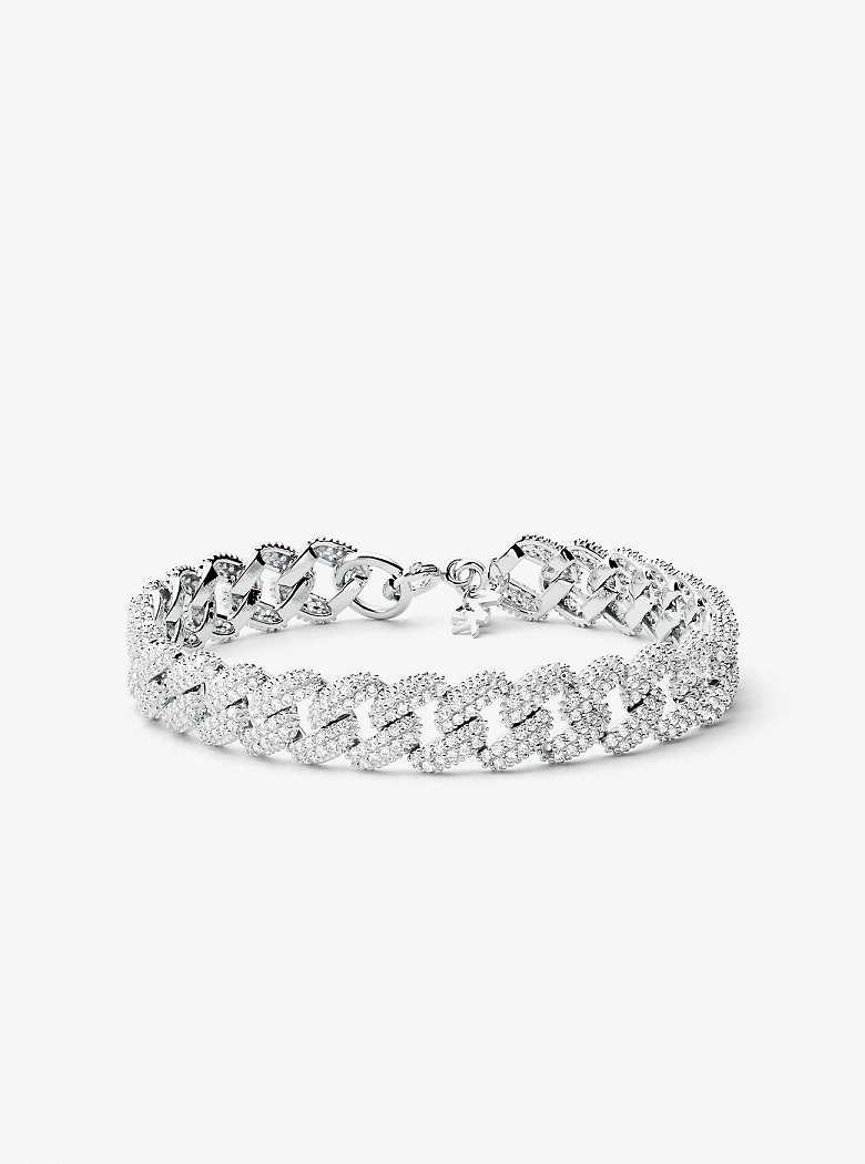 Michaelkors Precious Metal-Plated Sterling Silver Pavé Curb Link Prateadas | SN-MK27738