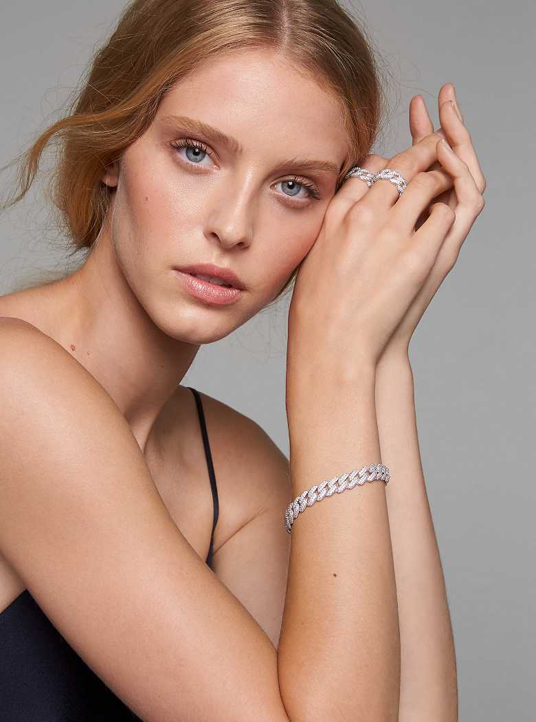 Michaelkors Precious Metal-Plated Sterling Silver Pavé Curb Link Prateadas | SN-MK27738
