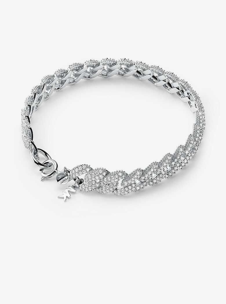 Michaelkors Precious Metal-Plated Sterling Silver Pavé Curb Link Prateadas | SN-MK27738
