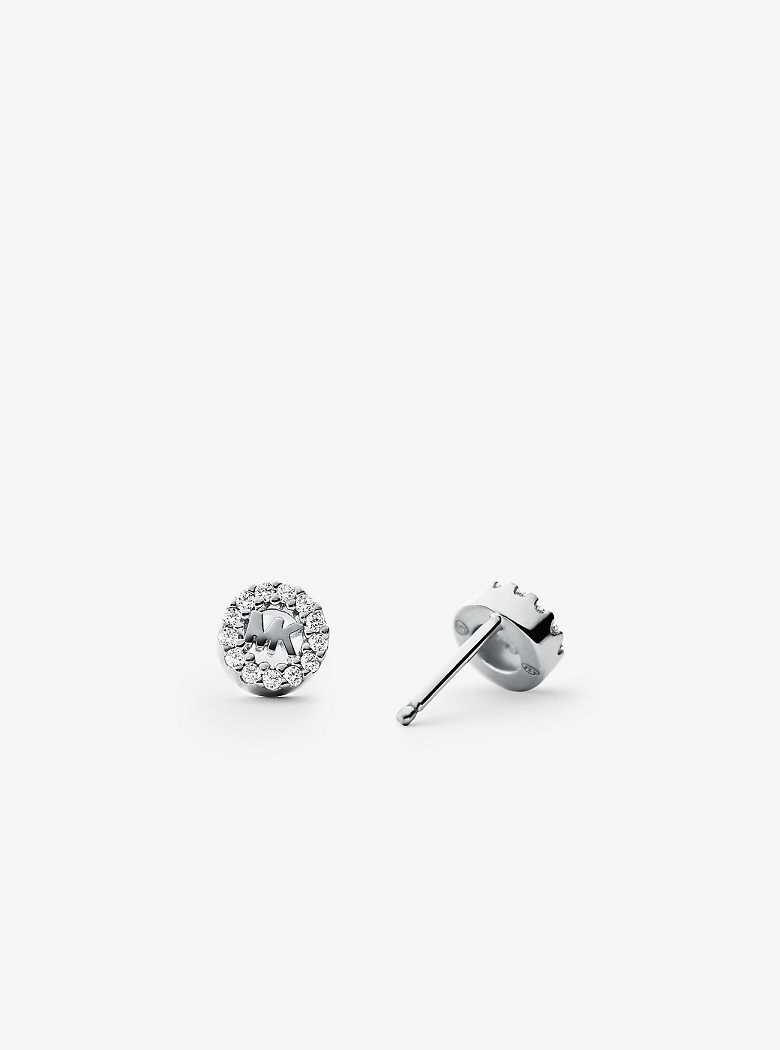 Michaelkors Precious Metal-Plated Sterling Silver Pavé Logo Studs Prateadas | SN-MK27765
