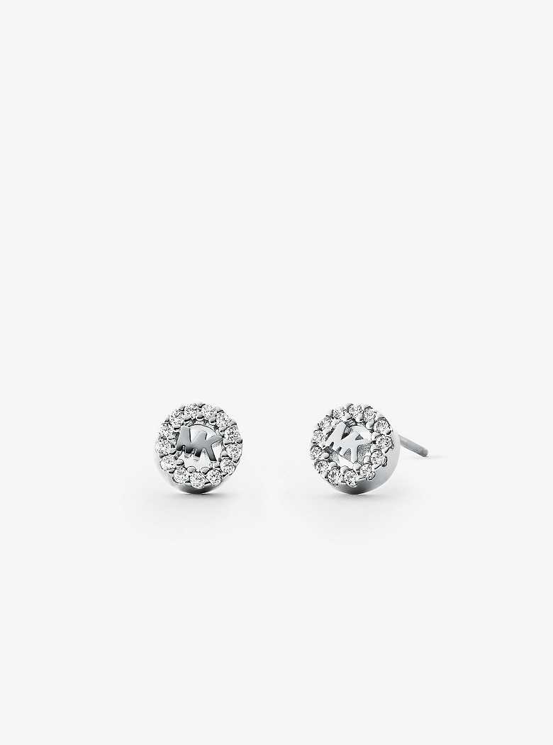 Michaelkors Precious Metal-Plated Sterling Silver Pavé Logo Studs Prateadas | SN-MK27765