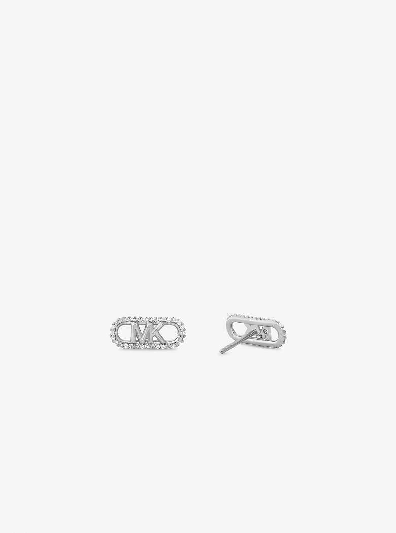 Michaelkors Precious Metal-Plated Sterling Silver Pavé Empire Logo Prateadas | SN-MK27771