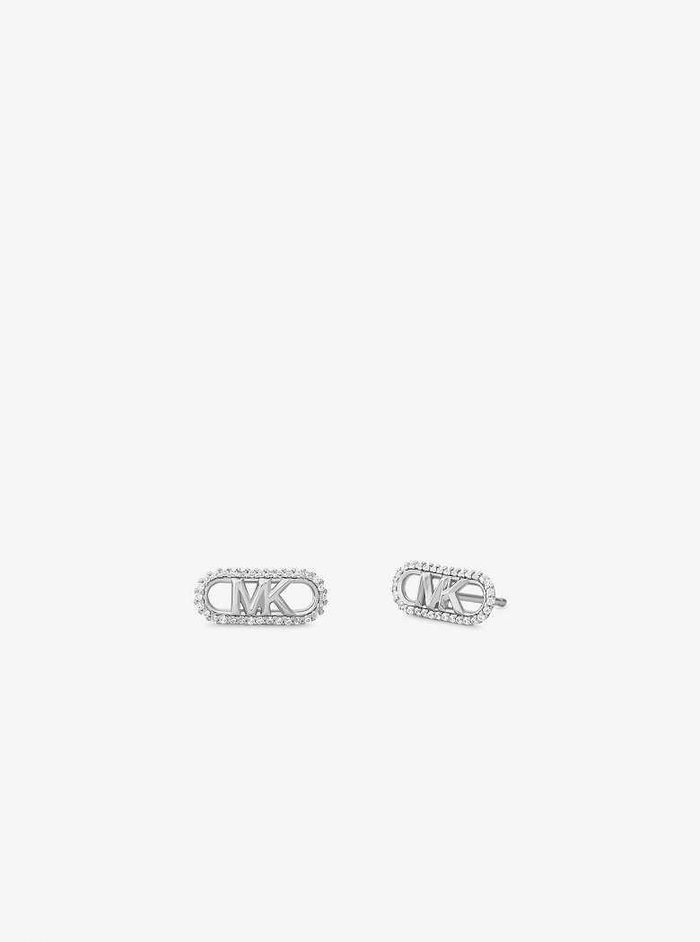 Michaelkors Precious Metal-Plated Sterling Silver Pavé Empire Logo Prateadas | SN-MK27771