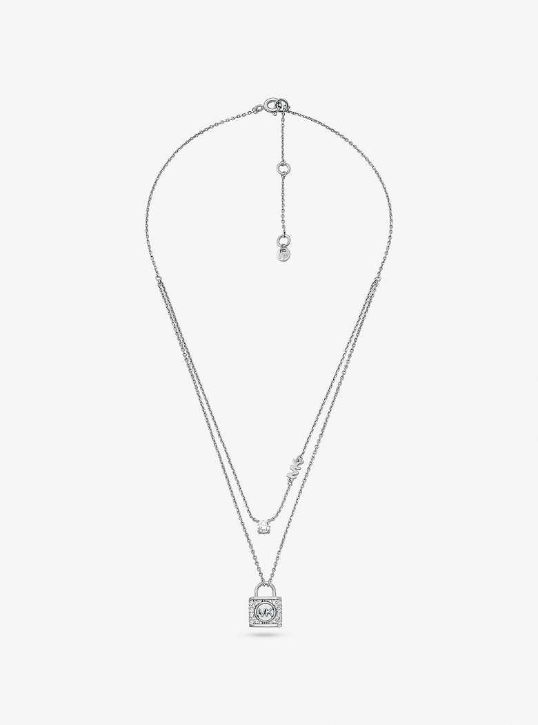 Michaelkors Precious Metal-Plated Sterling Silver Pavé Lock Layered Prateadas | SN-MK27804