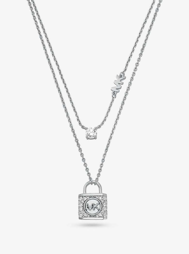 Michaelkors Precious Metal-Plated Sterling Silver Pavé Lock Layered Prateadas | SN-MK27804
