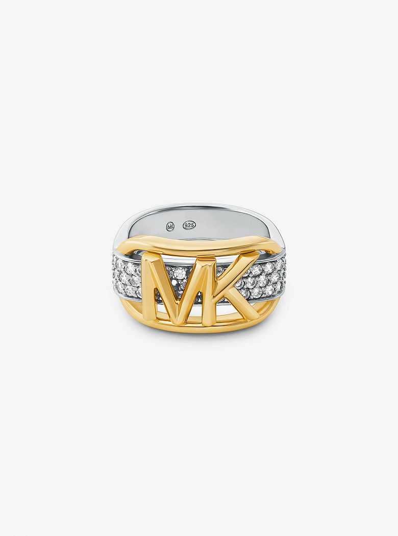 Michaelkors Precious Metal-Plated Sterling Silver Pavé Empire Logo Douradas | SN-MK27835