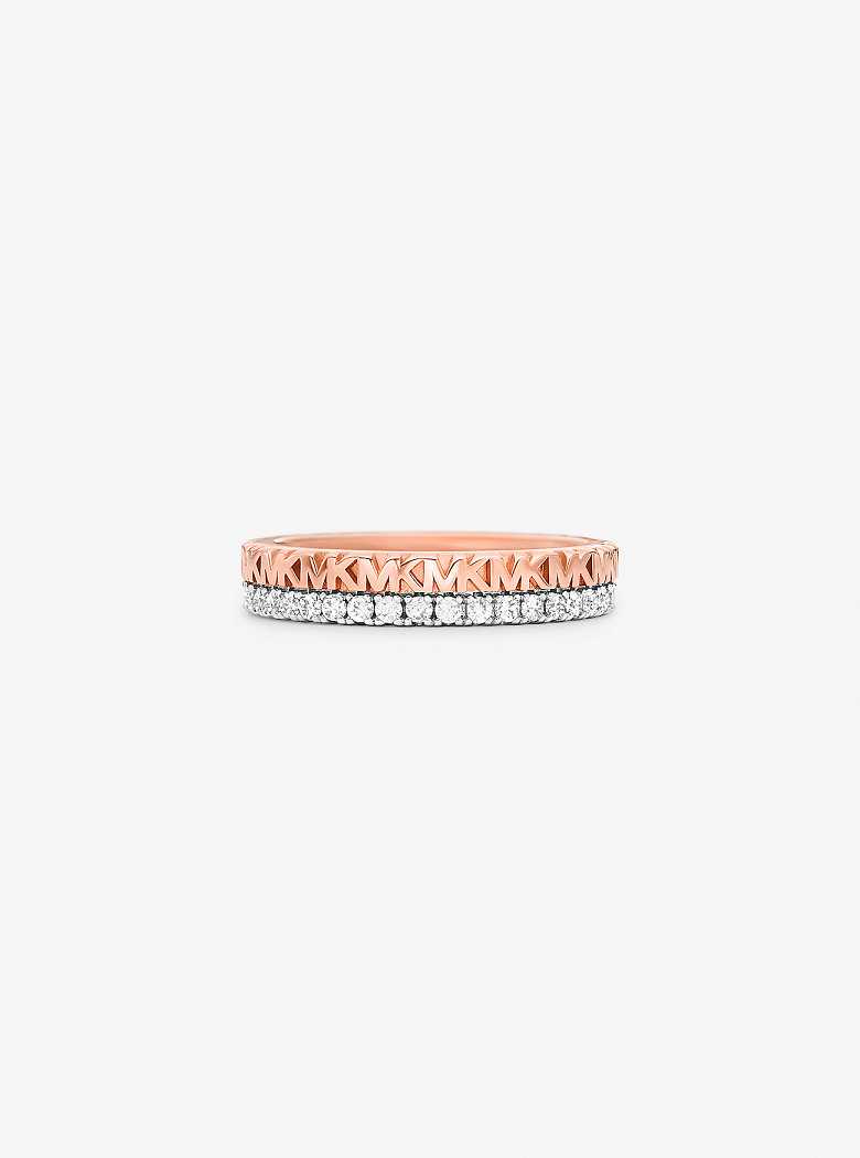 Michaelkors Precious Metal-Plated Sterling Silver Pavé Logo Rosa Douradas | SN-MK27837