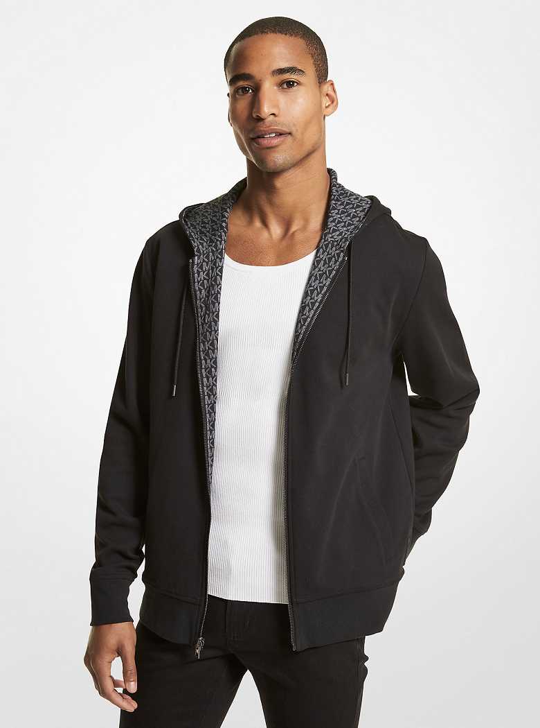 Michaelkors Reversible Logo Cotton Blend Zip-Up Pretas | SN-MK27969
