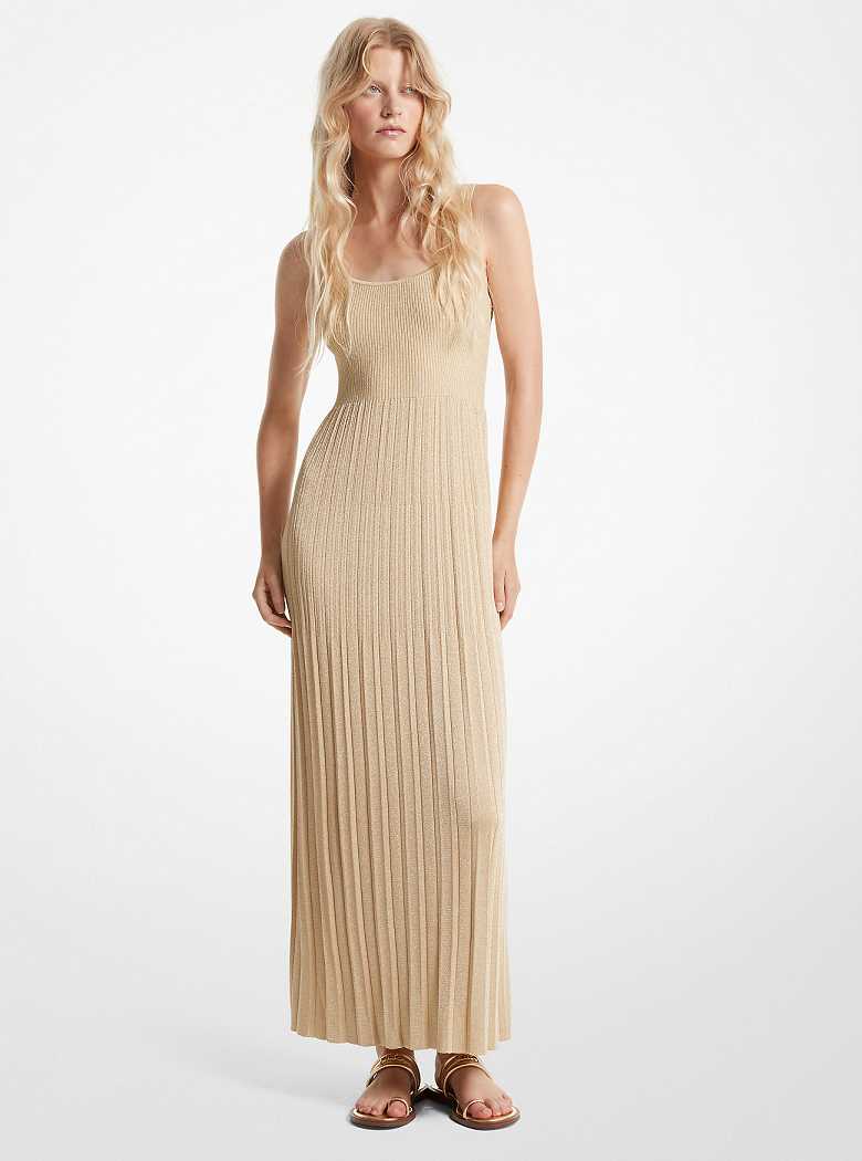 Michaelkors Ribbed Metallic Knit Flounce Tank Douradas | SN-MK26761