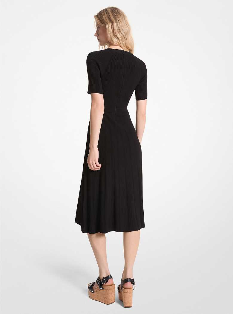 Michaelkors Ribbed Stretch Knit Button Midi Pretas | SN-MK26662