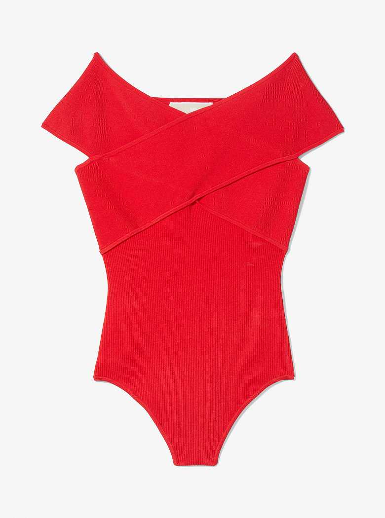 Michaelkors Ribbed Stretch Knit Crossover Bodysuit Vermelhas | SN-MK26533