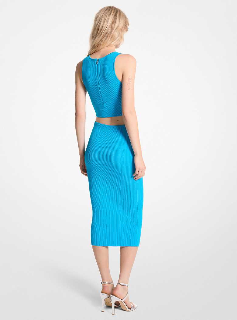 Michaelkors Ribbed Stretch Knit Cutout Midi Azuis | SN-MK26659