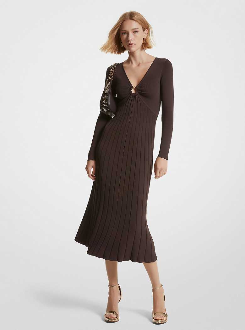 Michaelkors Ribbed Stretch Knit Ring Midi Chocolate | SN-MK26760