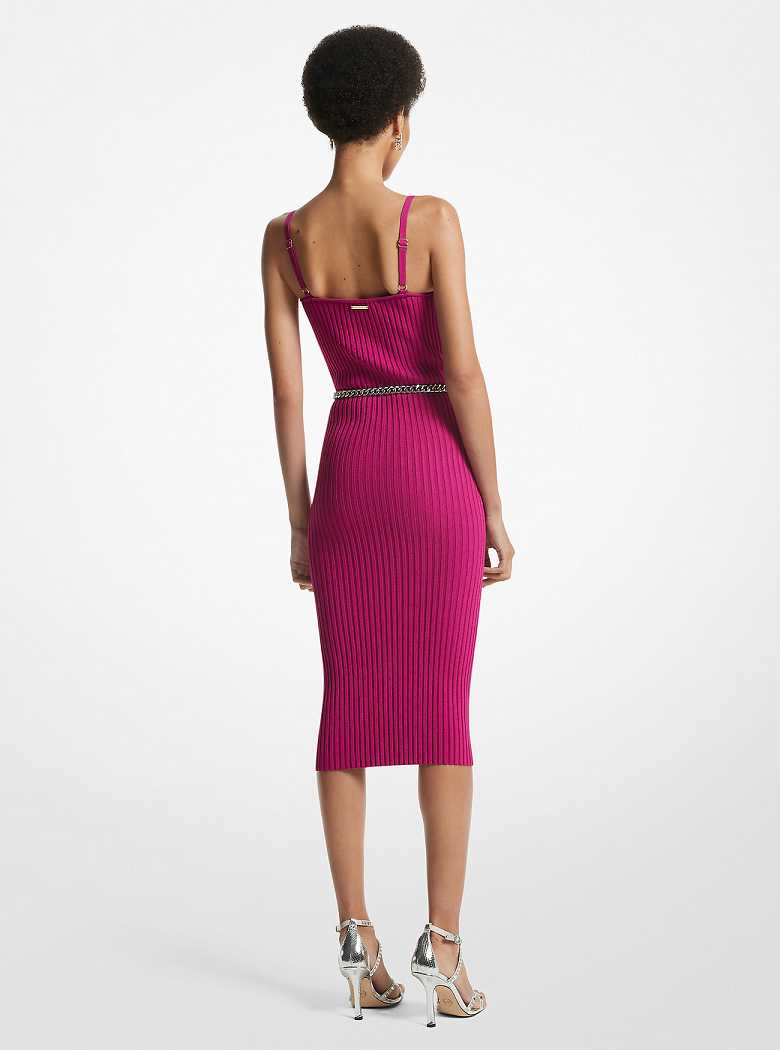 Michaelkors Ribbed Stretch Viscose Belted Fucsia Escuro | SN-MK26746
