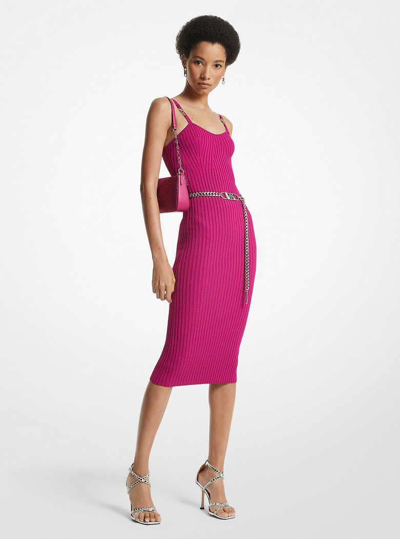 Michaelkors Ribbed Stretch Viscose Belted Fucsia Escuro | SN-MK26746