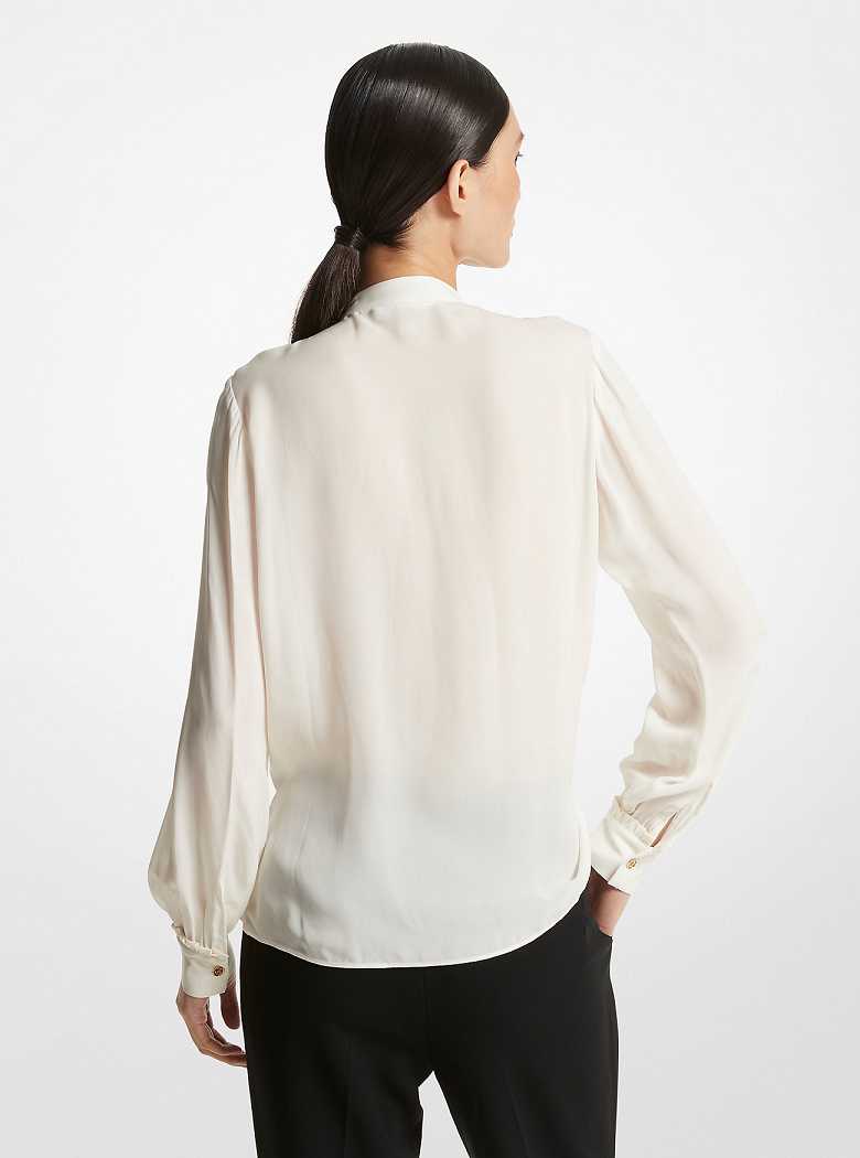Michaelkors Ruffled Georgette Pleated Blouse Bege | SN-MK26501