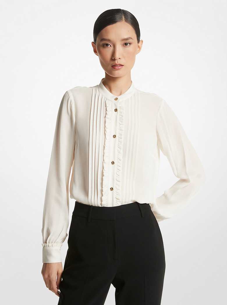 Michaelkors Ruffled Georgette Pleated Blouse Bege | SN-MK26501