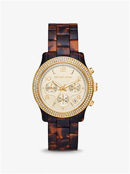 Michaelkors Runway Pavé Gold-Tone and Tortoiseshell Acetate Watch Tortoise | SN-MK28384