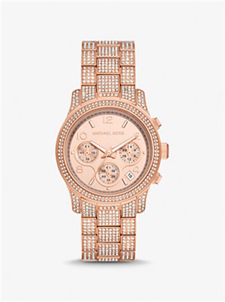 Michaelkors Runway Pavé Rose Gold-Tone Watch Rosa Douradas | SN-MK28325