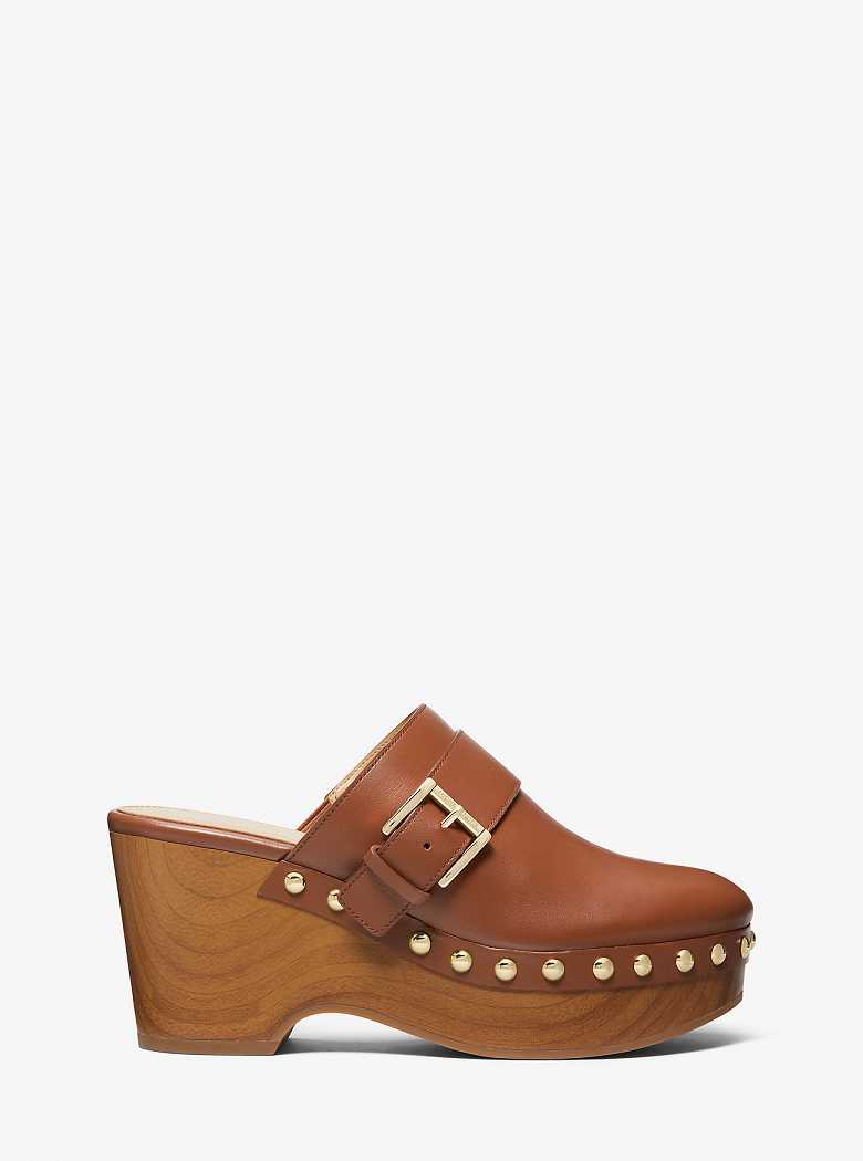 Michaelkors Rye Studded Leather Platform Clog Marrom | SN-MK27711