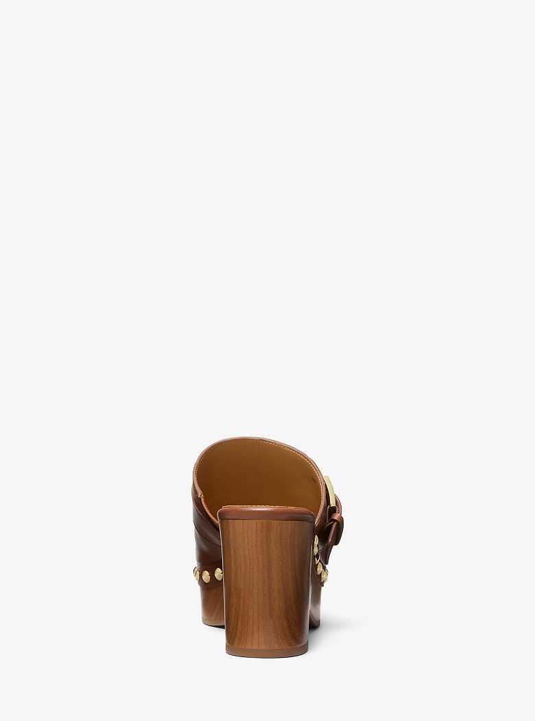 Michaelkors Rye Studded Leather Platform Clog Marrom | SN-MK27711