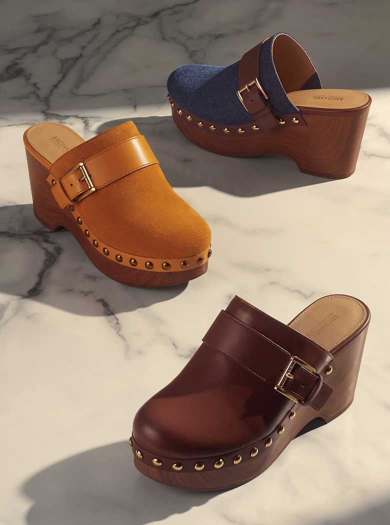 Michaelkors Rye Studded Leather Platform Clog Marrom | SN-MK27711