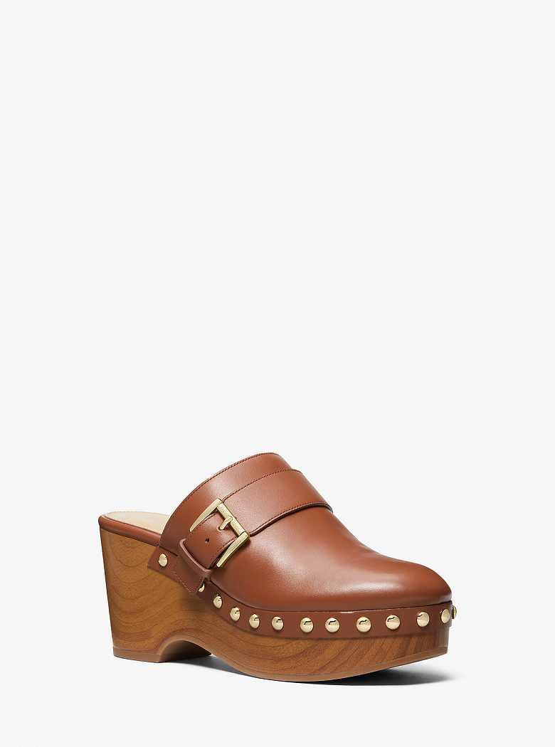 Michaelkors Rye Studded Leather Platform Clog Marrom | SN-MK27711