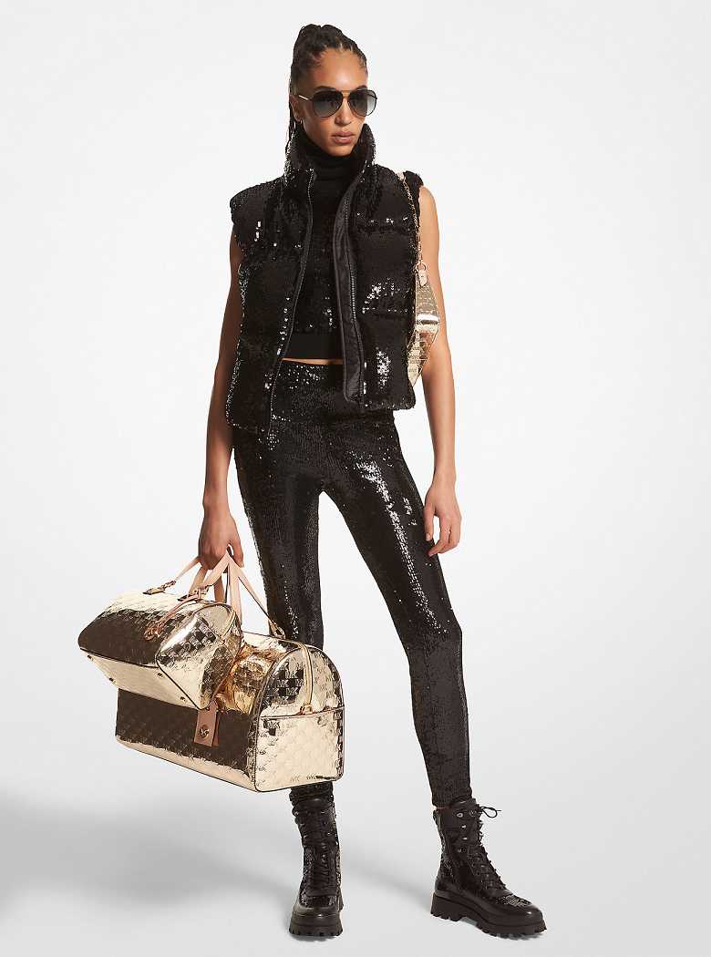 Michaelkors Sequined Ciré Quilted Pretas | SN-MK26644