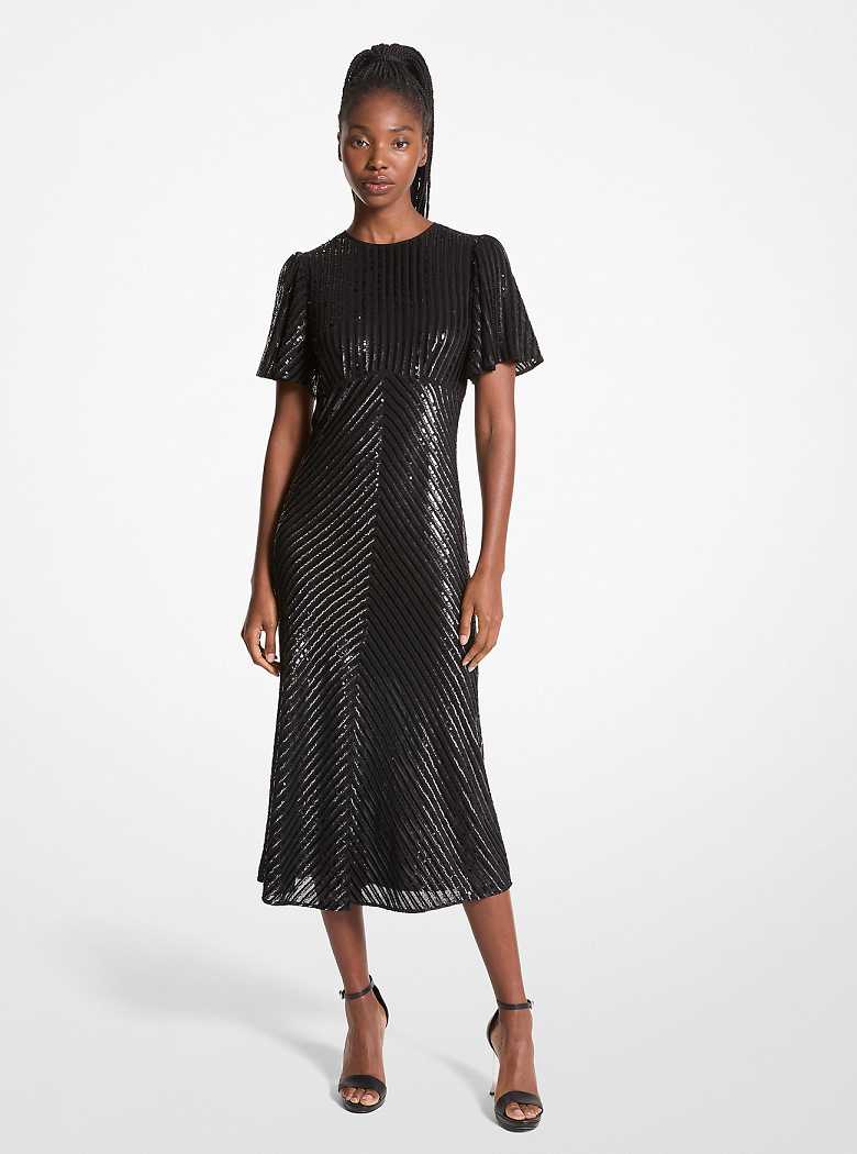 Michaelkors Sequined Georgette Midi Pretas | SN-MK26753