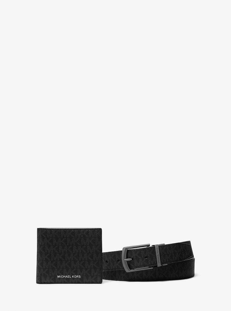 Michaelkors Signature Logo Wallet and Belt Gift Set Pretas | SN-MK28299