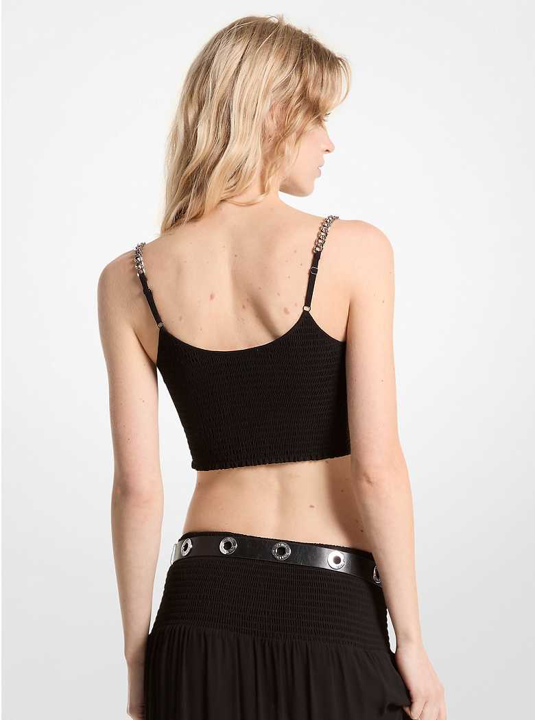 Michaelkors Smocked Georgette Bra Top Pretas | SN-MK26502