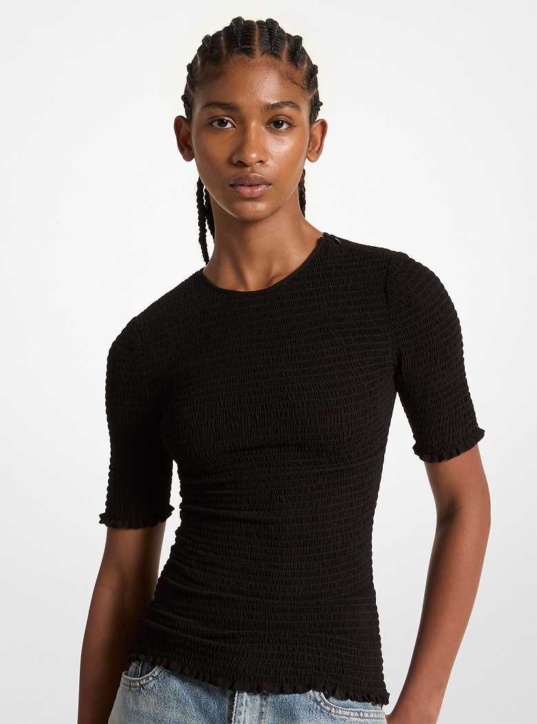 Michaelkors Smocked Georgette Shirt Pretas | SN-MK26513