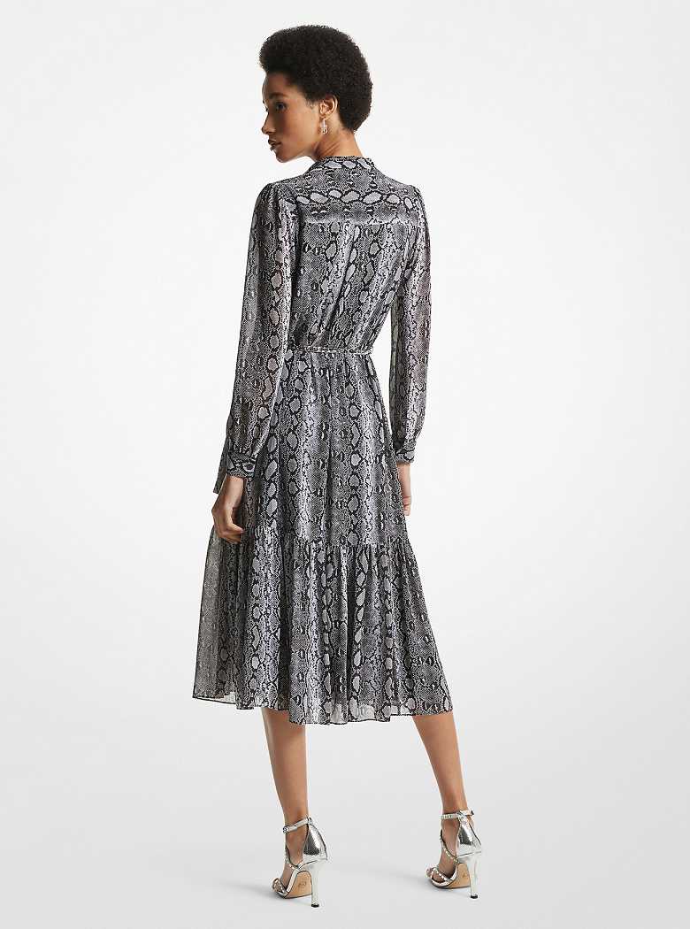 Michaelkors Snake Print Georgette Midi Pretas | SN-MK26754