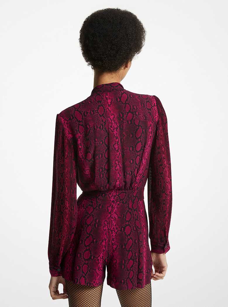 Michaelkors Snake Print Georgette Neck-Tie Fucsia Escuro | SN-MK26751