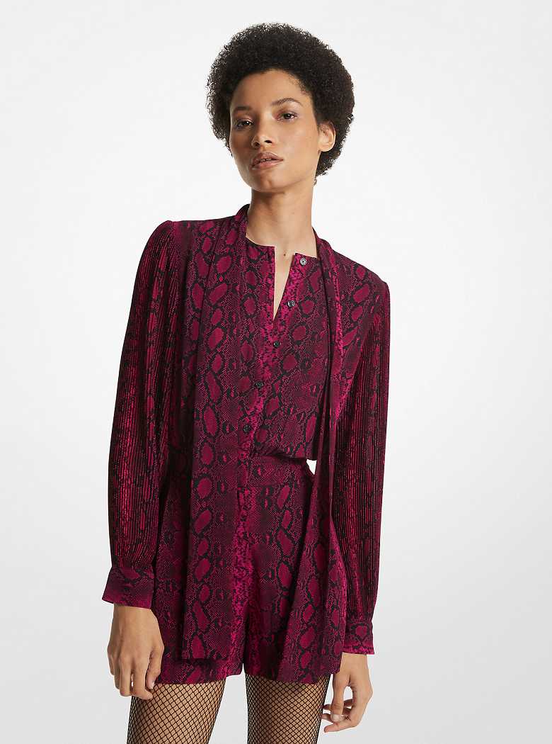 Michaelkors Snake Print Georgette Neck-Tie Fucsia Escuro | SN-MK26751