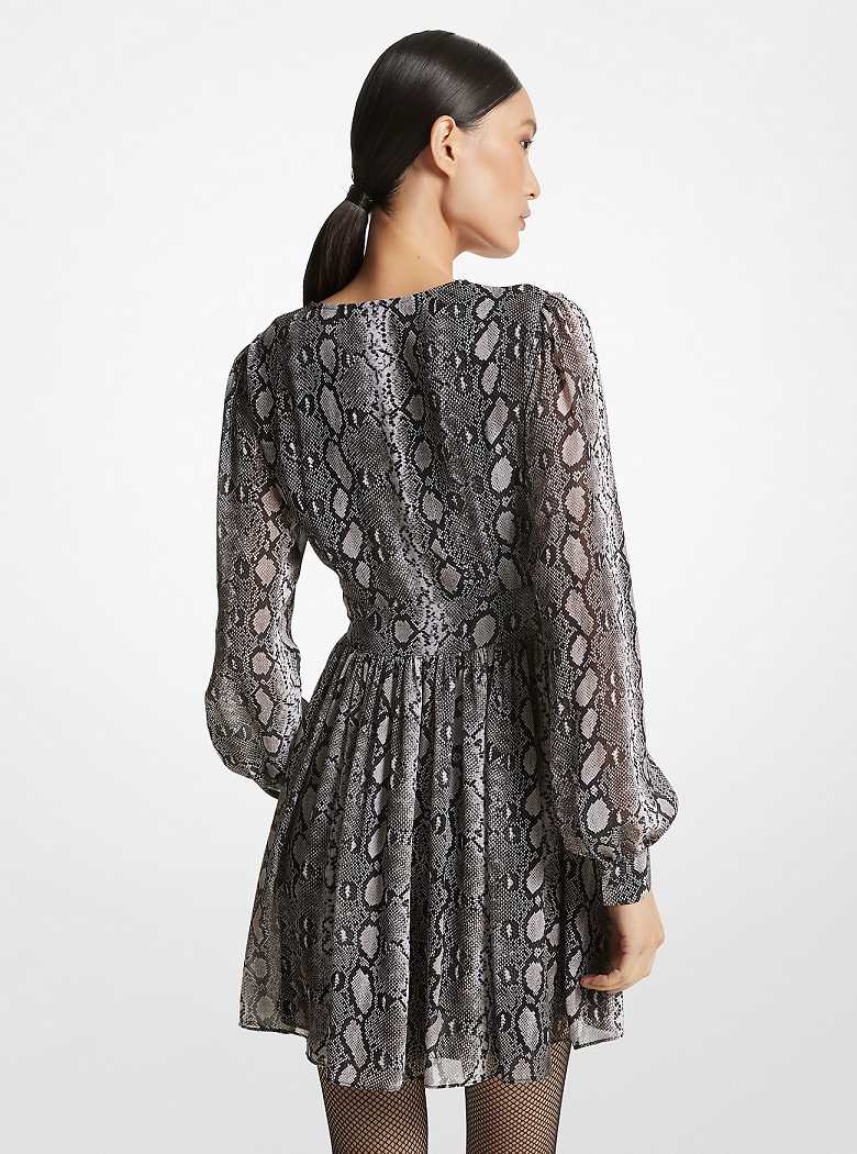 Michaelkors Snake Print Georgette V-Neck Pretas | SN-MK26755