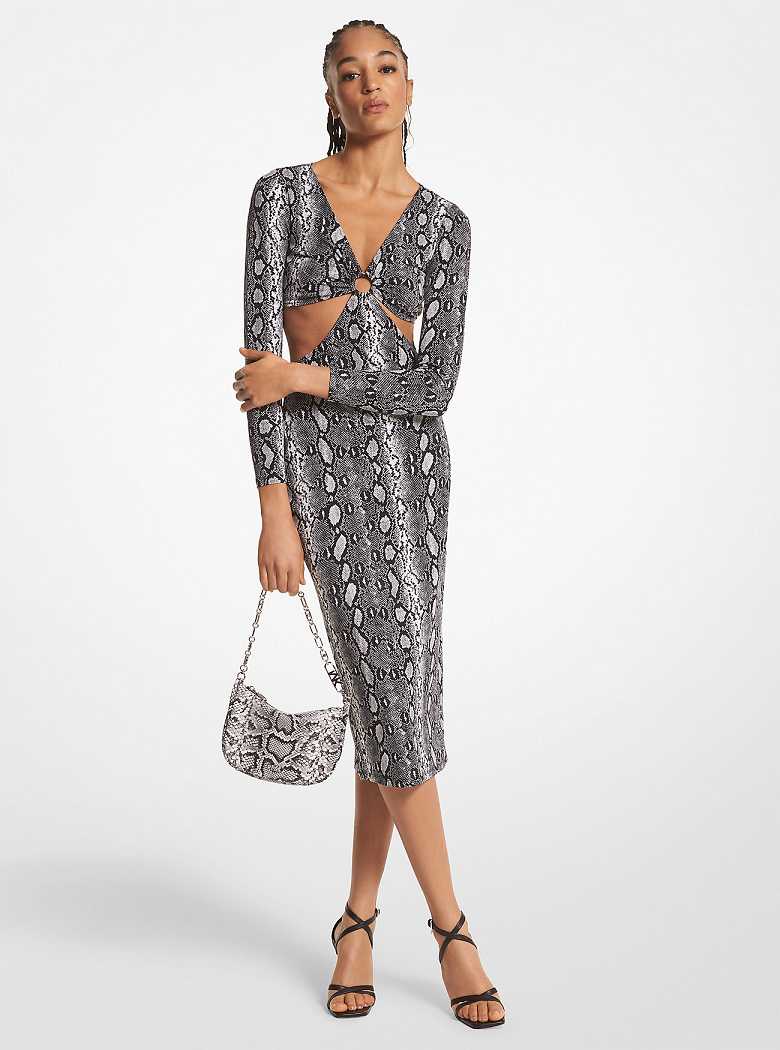Michaelkors Snake Print Matte Jersey Cutout Pretas | SN-MK26748