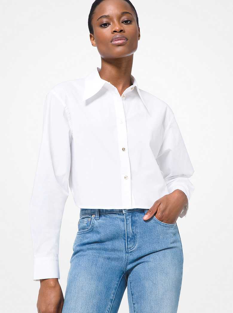 Michaelkors Stretch Cotton Poplin Cropped Shirt Branco | SN-MK26510