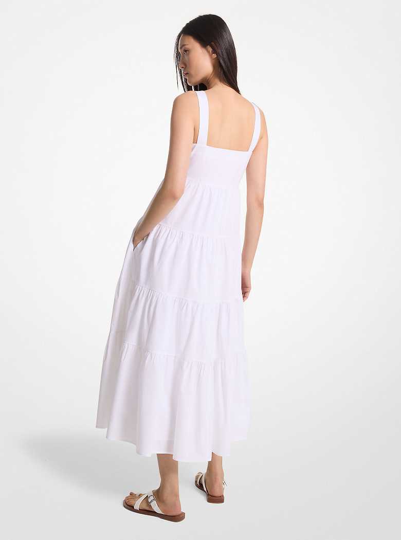 Michaelkors Stretch Cotton Poplin Tiered Midi Branco | SN-MK26651