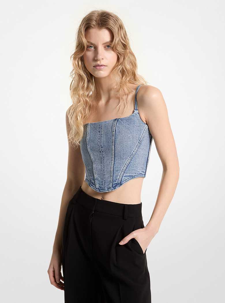 Michaelkors Stretch Denim Bustier Top Azuis Azul Claro | SN-MK26532
