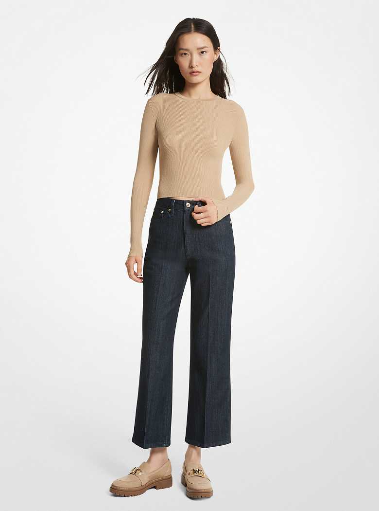 Michaelkors Stretch Denim Cropped Flared Pretas | SN-MK26555