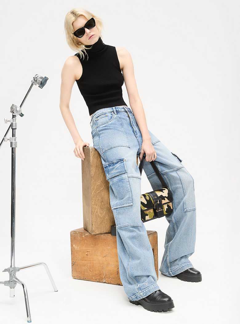Michaelkors Stretch Denim Wide-Leg Cargo Azuis Azul Claro | SN-MK26563